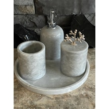 Gri Mermer 4'lü Banyo Seti Beyaz