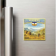 Retro Lesotho Maseru Şehri Temalı Vintage Buzdolap Magneti 9x9 Cm