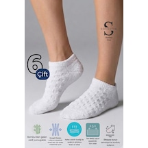 Socketta Kadın Bambu Havlu 6'lı Karışık Renk Patik Çorap Premium Beyaz