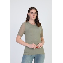 Ella Camelia Kadın Taş Detaylı Bluz 19E056 Haki