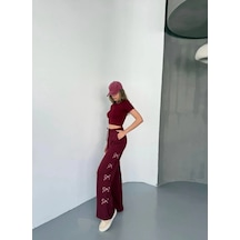 Assema Kadın Osy Modal Yumuşak Dokulu Kumaş Nakış İşlemeli Rahat Bol Paça Eşofman Pantalon - Bordo Çok Renkli