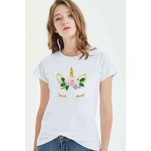 Watercolor Flowers Unicorn Kadın Beyaz Tshirt