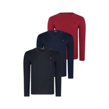 Üçlü Set T8587 Dewberry V Yaka Erkek Sweatshırt-siyah-lacivert-bordo Siyah-lacivert-bordo