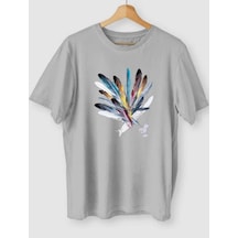 Kozia Outdoors Malkoçbey Renkli Tüy Baskılı T-shirt Gri