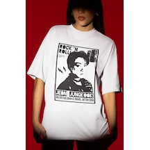 Sevbano Tasarım Rock 'n Roll Jeon Jungkook Rapper Şarkıcı Baskılı Unisex Beyaz