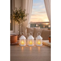 Balkon Süsü Mini Fener / 3 Lü Dekoratif Led Mumluk Seti