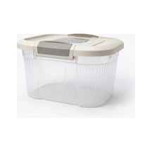 6 Litre Kare Çok Amaçlı Filtre Kapaklı Un Bakliyat Saklama Kabı Bej Bej