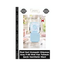 Özel Seri Kompakt Ekipman Araç F-05 Mini Fan Tutmalı Şarjlı Vantilatör Mavi