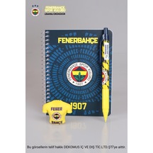 Lisanslı Fenerbahçe Bloknot,uçlu Kalem 0.7 Mm Ve Forma Tasarım Silgi Seti Altın