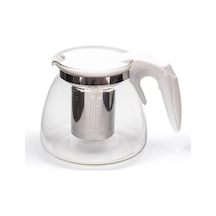 Isıya Dayanıklı Borosilikat Cam Demlik, Kendinden Süzgeçli, Şık Tasarım Beyaz 900 Ml 1