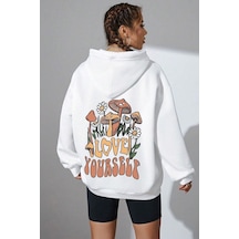 Uyguntarz Unisex Oversize Love Yourself Baskılı Sweatshirt beyaz Uyguntarz Unisex Oversize Love Yourself Baskılı Sweatshirt beyaz