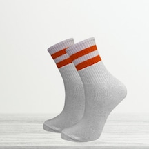 Turuncu Çizgili Beyaz Soket Çorap - Tcb-1