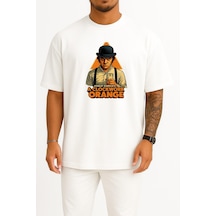 Bahriyeli Collection Oversize A Clockwork Orange Göğüs Tasarımlı Unisex T-shirt Beyaz