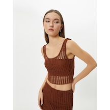 Koton Fileli Crop Atlet Kalın Askılı U Yaka Slim Fit Kahverengi 4sal30063ık 4SAL30063IK501 Kahve