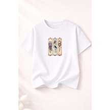 Herkesemoda Vintage Çiçek Ve Kuş Baskılı Bisiklet Yaka Pamuklu Basic T-shirt Beyaz