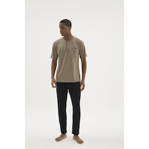Angbutik Kocabey Bkk-26404 Battal Midi Yaka Pijama Takımı Vizon