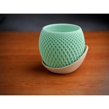 3d Baskı Küre Saksı - Kafes Dokulu İki Parçalı Dekoratif Saksı - Mint-bej