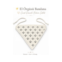 El Örgüsü Çiçek Desenli Kombin Saç Bandanası Bohem Kadın Bandana Yazlık Örgü Bandana Ayarlanabilir Saç Aksesuarı Beyaz