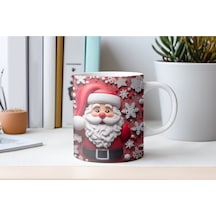 3d Görünümlü Noel Baba Kupa Bardak Kar Tanesi Desenli Kırmızı Yılbaşı Tasarım Kabartmasız Beyaz