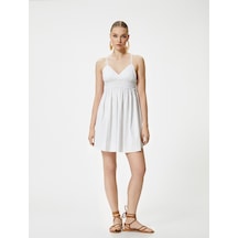 Koton Mini Plaj Elbisesi İnce Askılı Gipeli Beyaz 4sak80009mw 4SAK80009MW000