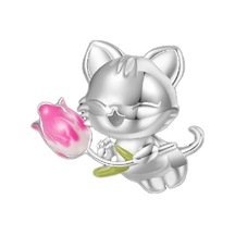 Fubena Gül Ve Kedi Charm Gümüş