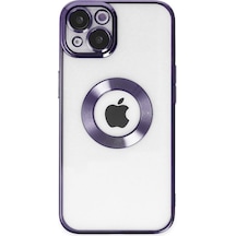 Apple Uyumlu iPhone 14 Yanları Renkli Lens Korumalı Logo Gösteren Şeffaf Luxury Kılıf - Açık Mavi