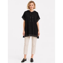 Neden Tekstil Kadın Siyah Kapüşonlu Oversize Tunik Bluz