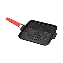 Lava Döküm Kare Sığ Izgara Tavası Snow Serisi Silikon Tel Saplı Ölçü 24x24cm. - Kırmızı