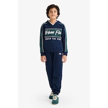 Defacto Erkek Çocuk 2li Takım Kapüşonlu Baskılı Sweatshirt Eşofman Altı G5354a825wnnv256 Lacivert-nv256