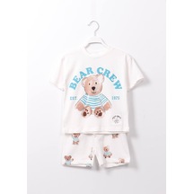 Yeni Sezon Çocuk Giym Krem Renk Oyuncak Ayı Teddy Bear Baskılı Altüst Takım 2 Parça KREM
