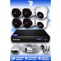 Picam 6 Kameralı Uzay 2 İç Kamera Set HDD'siz Full HD Gece Görüşlü Güvenlik Kamerası Sistemi
