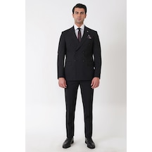 Efor Slim Fit Esnek %97 Yünlü Düz Siyah Kruvaze Takım Elbise Tk 956