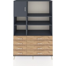 Hyperion Dolap 7 Raflı 8 Çekmeceli Tek Kapaklı 132x44x195 Antrasit-antrasit/çam Antrasıt/atlas Çam - Antrasıt