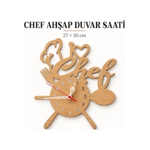 Chef Detaylı Sessiz Mekanizma Ahşap 27x30 Cm Duvar Saati Restoran, Mutfak İçin İdeal Lüx Duvar Dekoru Saat