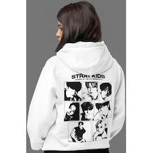 Sevbano Stray Kids Müzik Grubu Sırt Baskılı Unisex Oversize Penye Hoodie beyaz