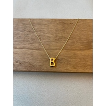 925 Ayar Gümüş Gold Renk B Harfi Kolye Harfli Kolye 45cm