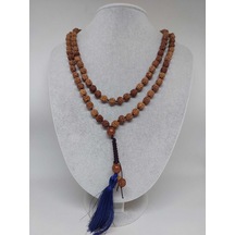 Rudraksha Tohumlu Lacivert Püsküllü 108'lik Ara Düğümlü El Yapımı