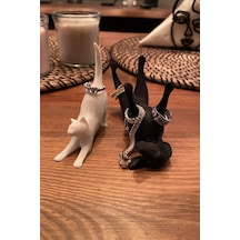 Kazanova Design Kedi Ve Köpek Takı Standı Beyaz Kedi Siyah Köpek Yüzük Kolye Organizeri Dekoratif
