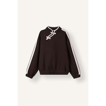 Defacto Fashıon Fıt Dik Yaka Şerit Detaylı Sweatshirt Kız Çocuk I8269a826aubn267 Kahve-bn267