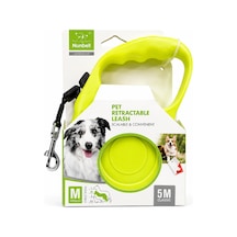 Nunbell Otomatik Köpek Gezdirme Tasması 5 Metre M Beden 20 Kg Kilitli Metal Klipsli - Neon Sarı Çok Renkli
