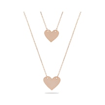 Kuyumcudukkani Yeni Trend Zincirli İkili Büyük Boy Kalpli Kolye-37287-r Rose Gold