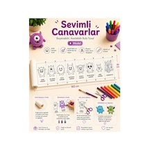 Boyanabilir Kesilebilir Rulo Tuval Sevimli Canavarlar 8 Model Çocuk Boyama Seti 160x30 Cm