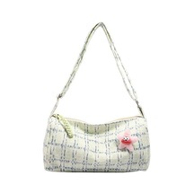 Moda Kore Tarzı Ekose Küçük Kare Çanta 2024 Yeni Moda Stil Kadife Büyük Kapasiteli Kadın Omuz Crossbody Çanta Yeşil 482925 Açık Mavi