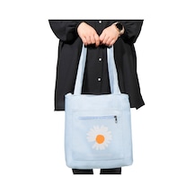 Toz Vintage Canvas Papatya Desenli Bez Omuz - Kol Çantası Mavi