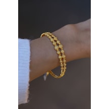 Yenigün Kuyumculuk 14 Ayar Altın İkili Topcuk Dizili Cimarlı Kelepçe Klp14654 Sarı Altın