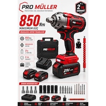 Pro Müller Profesyonel Series 21v Çift Akülü 850nm Torklu Bl Motor Şarjlı Darbeli Somun Sıkma Sökme Makinesi Setli