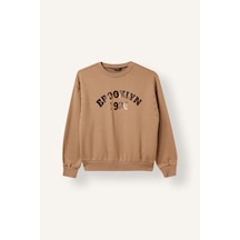 Defacto Relax Fıt Bisiklet Yaka Slogan Baskılı Sweatshirt Kız Çocuk I6182a826wnbg267 Bej-bg267