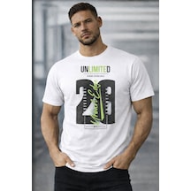 Herkesemoda Unlımıted Yazı Detaylı Basic T-shirt Beyaz