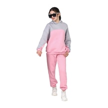 Erdem Kıds Kız Çocuk Paçası Lastikli, Garnili Oversize 3 İplik Şardonlu İçi Pamuklu Eşofman Takımı Pembe-gri Pembe-Gri