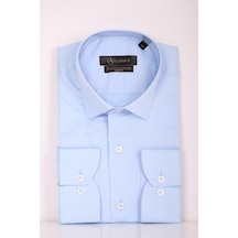 Aclassics Erkek Mavi Slim Fit Saten Pamuk Cepsiz Gömlek